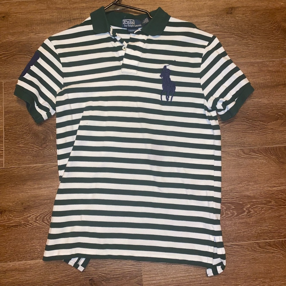Polo green and white striped big pony button up shirt